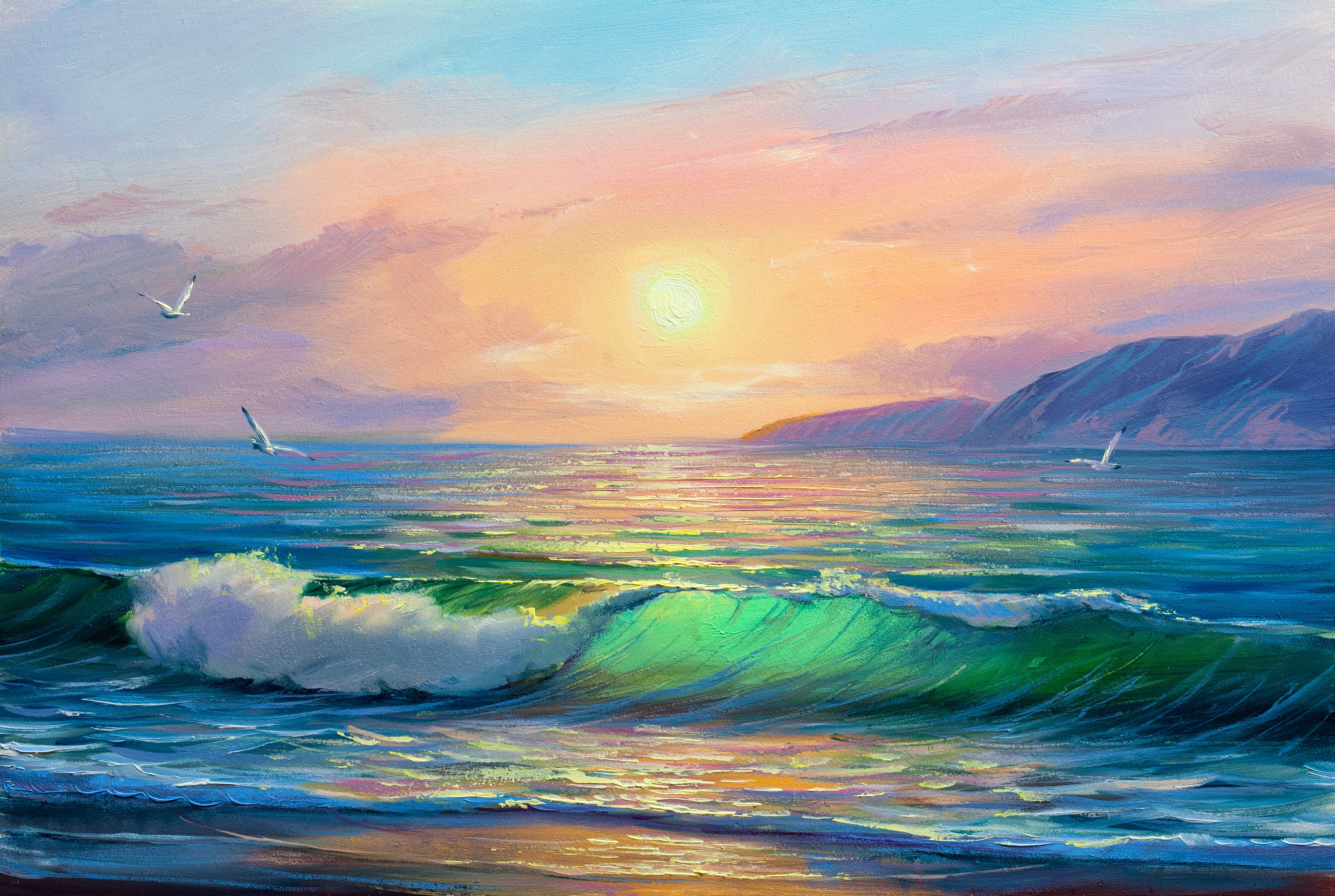 Pine Stretched  Framed 1 Panel - Sunrise over sea
