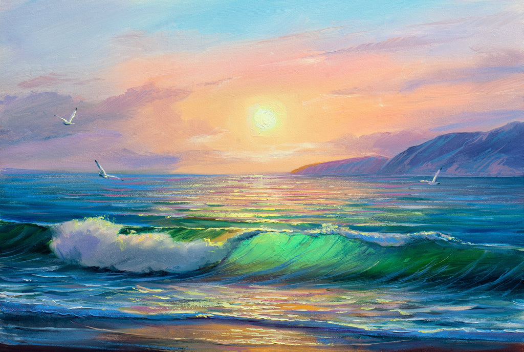Pine Stretched  Framed 1 Panel - Sunrise over sea