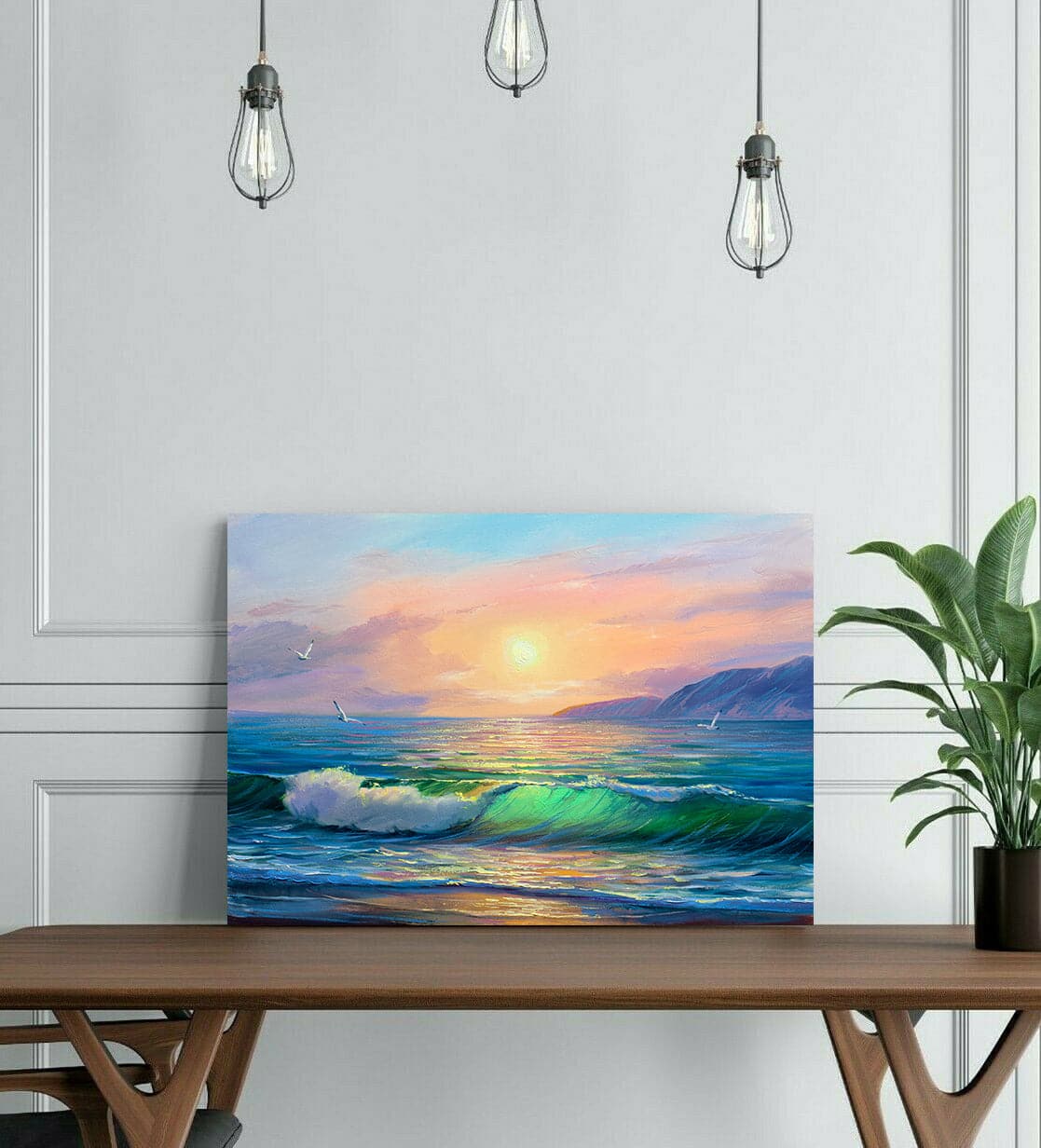 Pine Stretched  Framed 1 Panel - Sunrise over sea