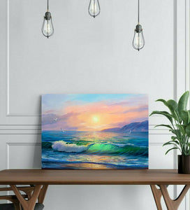 Pine Stretched  Framed 1 Panel - Sunrise over sea