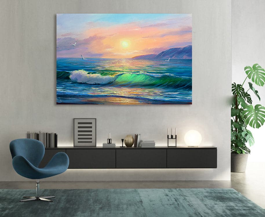 Pine Stretched  Framed 1 Panel - Sunrise over sea