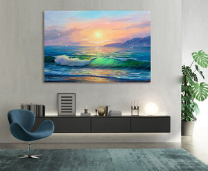 Pine Stretched  Framed 1 Panel - Sunrise over sea