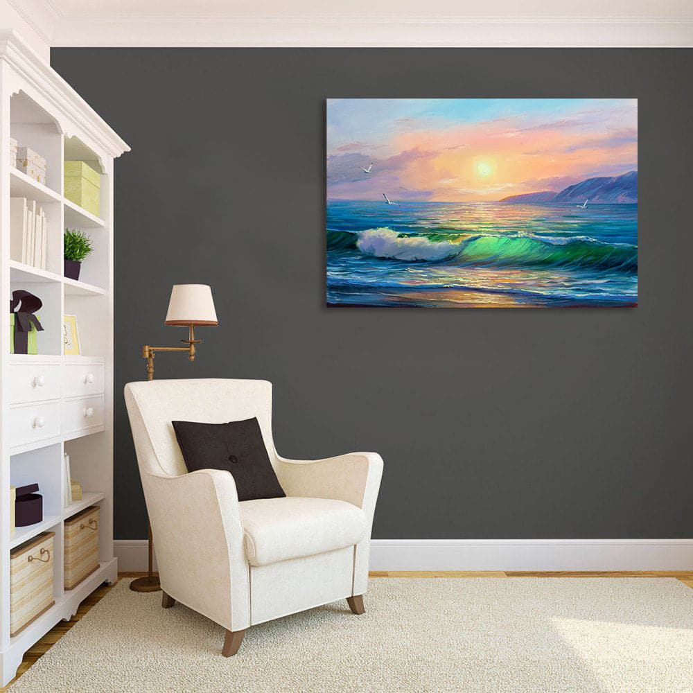 Pine Stretched  Framed 1 Panel - Sunrise over sea