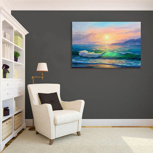 Pine Stretched  Framed 1 Panel - Sunrise over sea