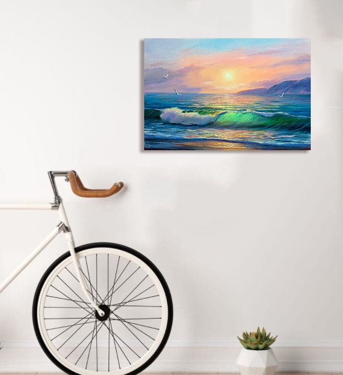 Pine Stretched  Framed 1 Panel - Sunrise over sea