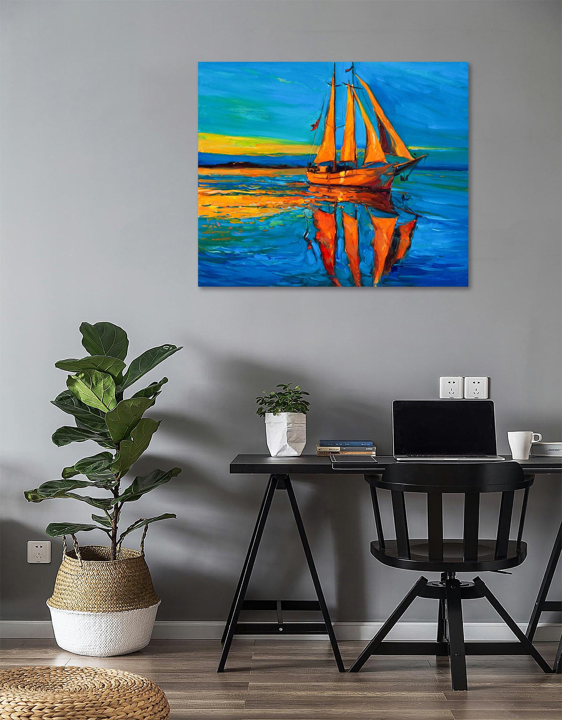 Pine Stretched  Framed 1 Panel - Sailing ship