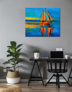 Pine Stretched  Framed 1 Panel - Sailing ship