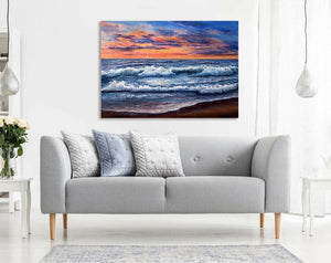 Pine Stretched  Framed 1 Panel - Sunset over ocean