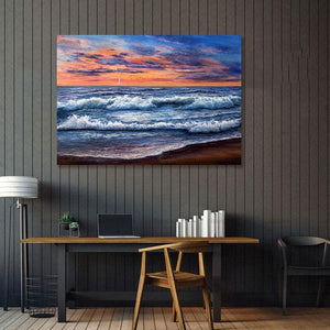 Pine Stretched  Framed 1 Panel - Sunset over ocean