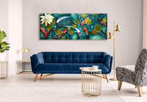Pine Stretched  Framed 1 Panel - Japanese Koi