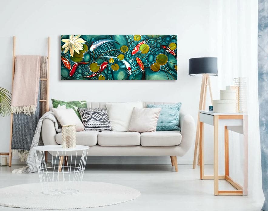 Pine Stretched  Framed 1 Panel - Japanese Koi