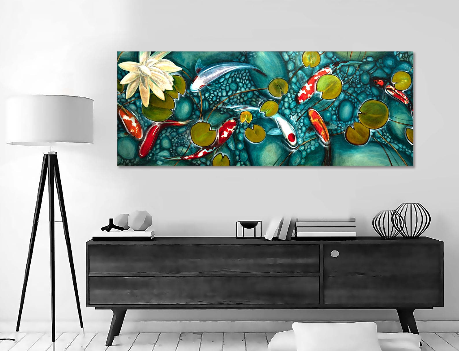 Pine Stretched  Framed 1 Panel - Japanese Koi