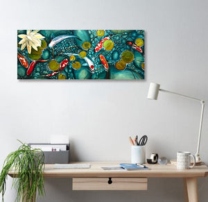 Pine Stretched  Framed 1 Panel - Japanese Koi