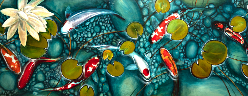 Pine Stretched  Framed 1 Panel - Japanese Koi