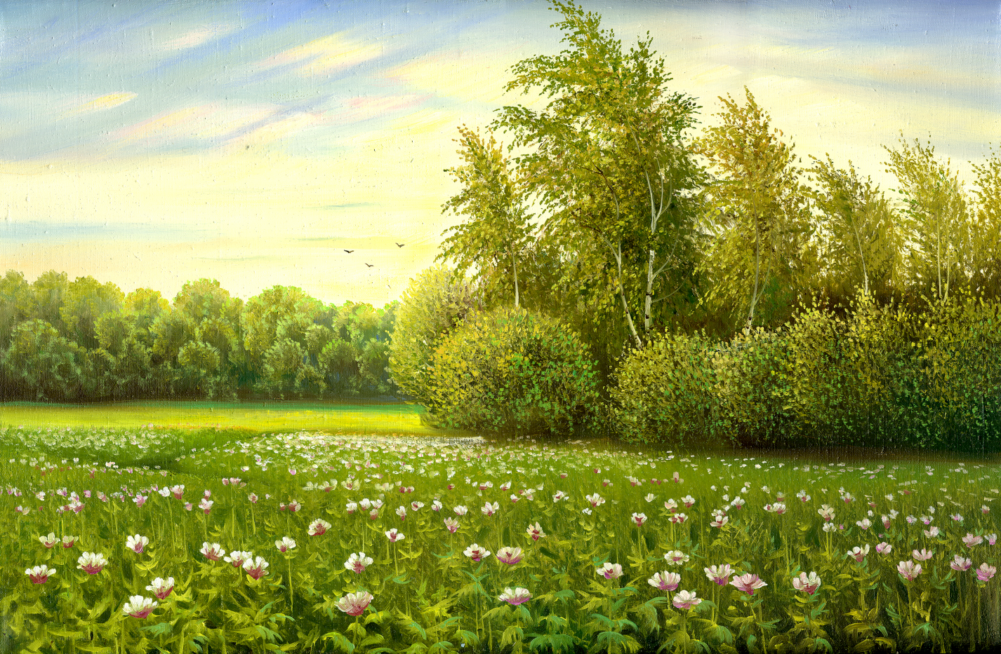 Pine Stretched  Framed 1 Panel -  Flower field