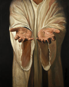 Pine Stretched  Framed 1 Panel - Hands of Jesus