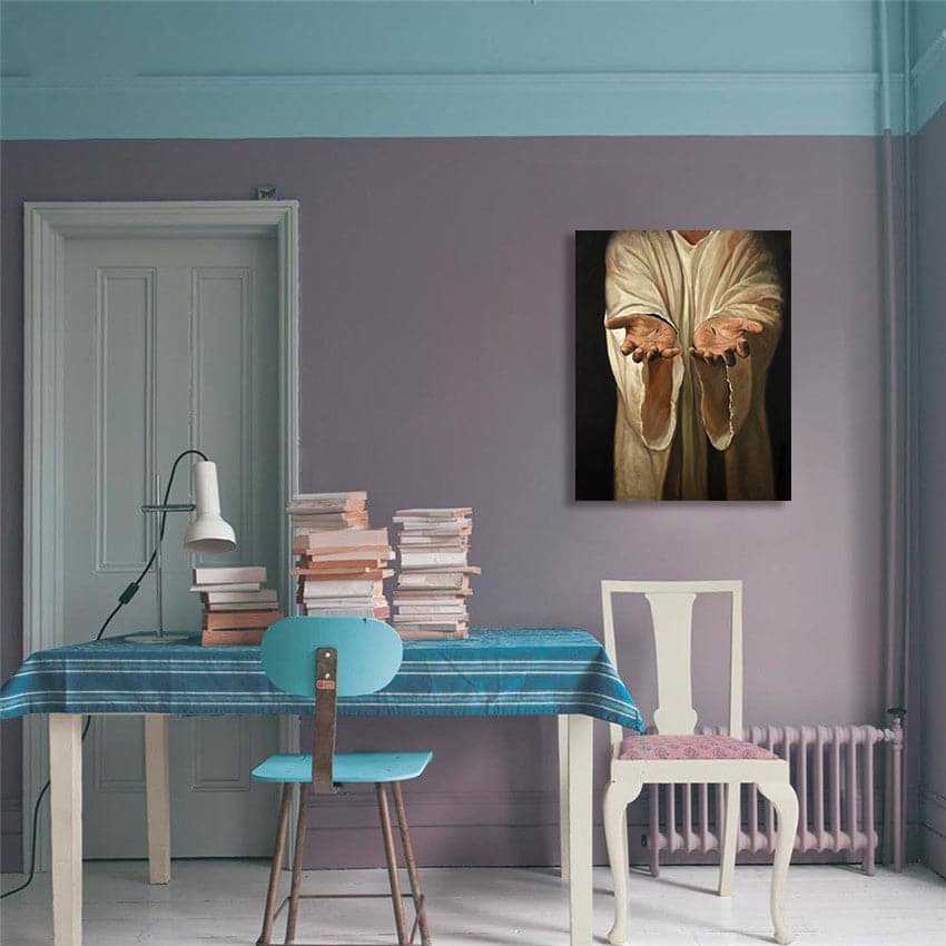 Pine Stretched  Framed 1 Panel - Hands of Jesus
