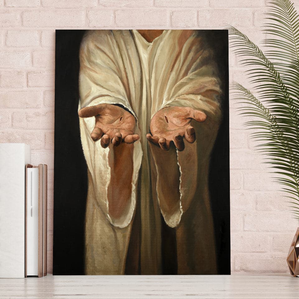 Pine Stretched  Framed 1 Panel - Hands of Jesus