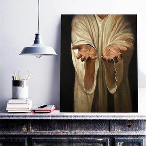 Pine Stretched  Framed 1 Panel - Hands of Jesus