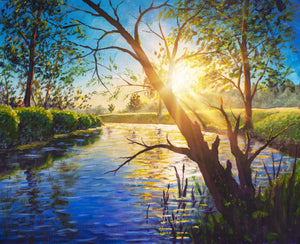 Framed 1 Panel - Amazing scenery sunny morning on river art