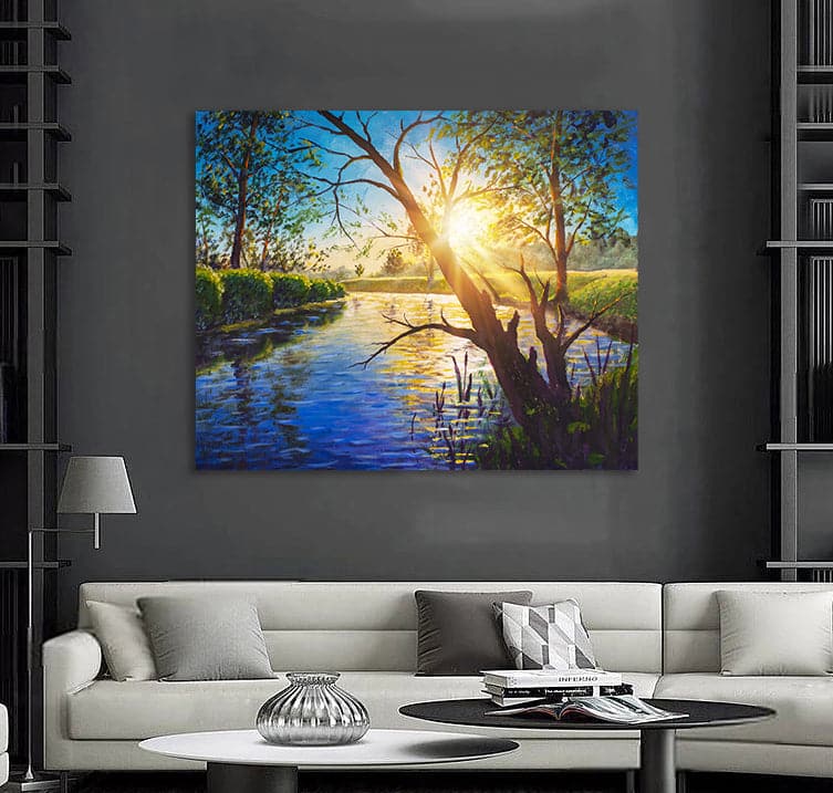 Framed 1 Panel - Amazing scenery sunny morning on river art