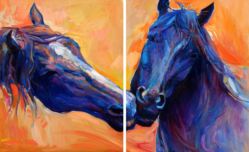 Framed 2 Panels -  Blue horses