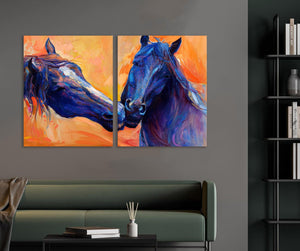 Framed 2 Panels -  Blue horses