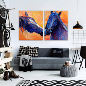 Framed 2 Panels -  Blue horses