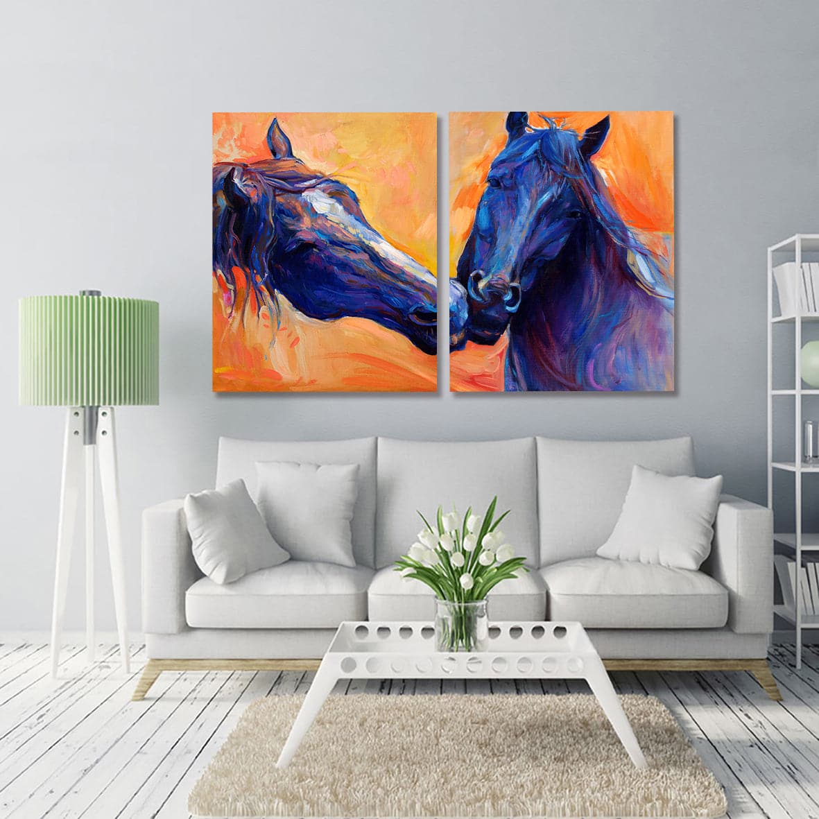 Framed 2 Panels -  Blue horses