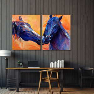 Framed 2 Panels -  Blue horses