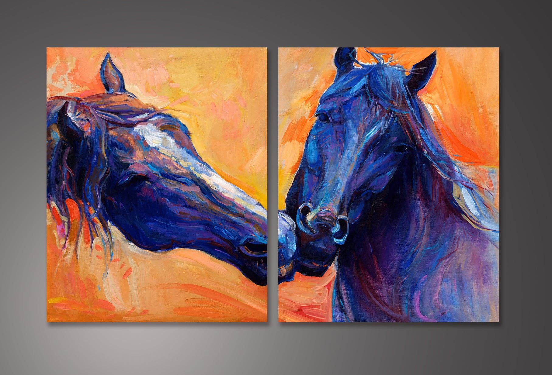 Framed 2 Panels -  Blue horses