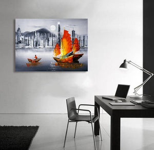 Pine Stretched  Framed 1 Panel - Victoria Harbor, Hong Kong