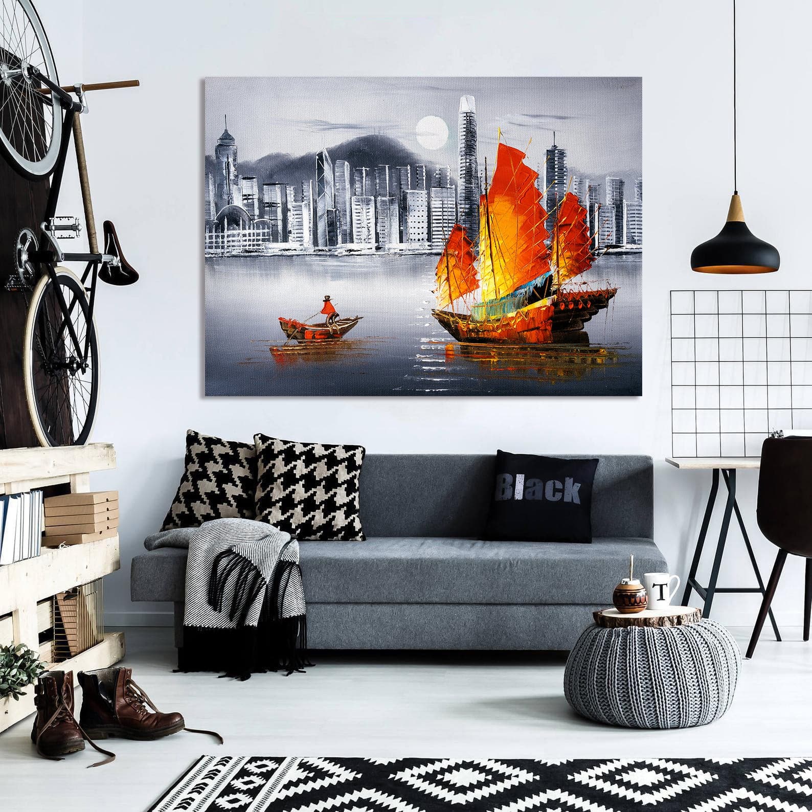 Pine Stretched  Framed 1 Panel - Victoria Harbor, Hong Kong
