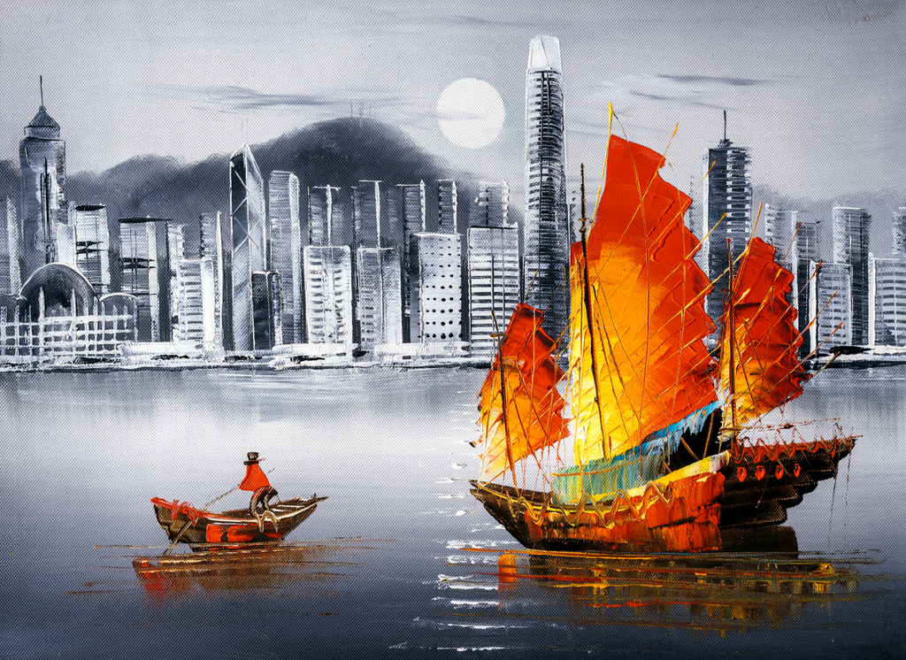Pine Stretched  Framed 1 Panel - Victoria Harbor, Hong Kong