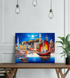 Pine Stretched  Framed 1 Panel - Victoria Harbor, Hong Kong