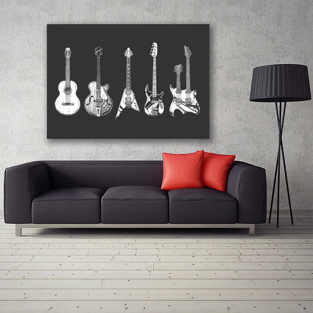 Pine Stretched  Framed 1 Panel - Acoustic and electric guitars set