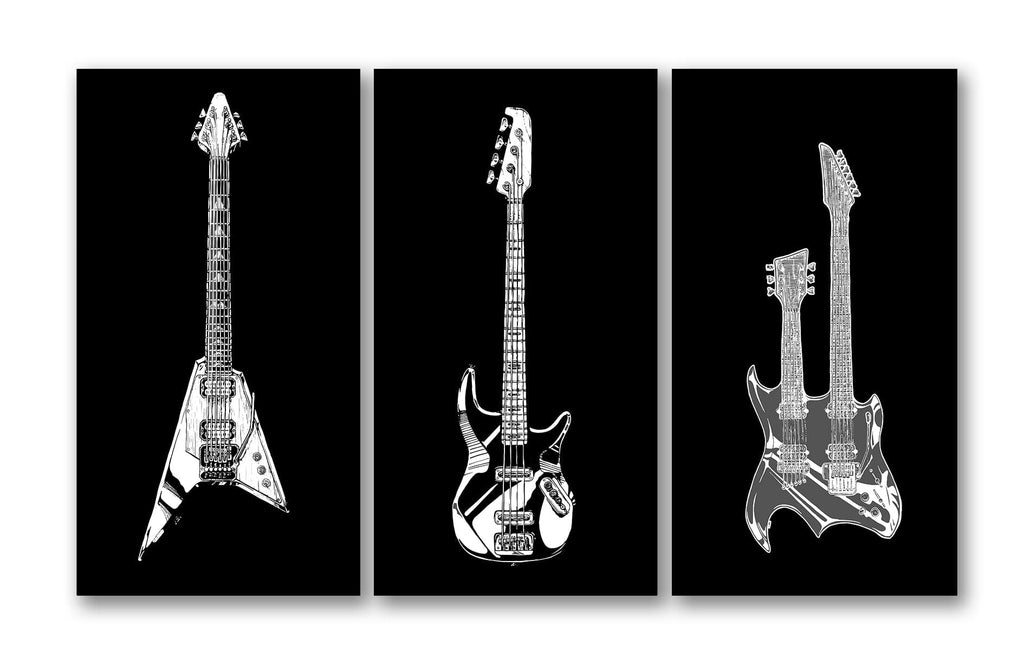 Framed 3 Panels - Guitars