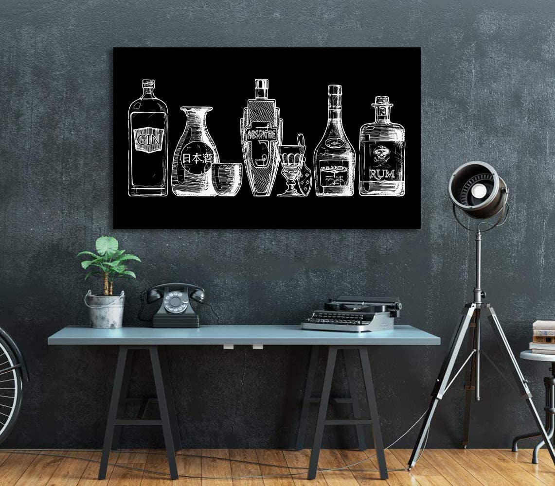 Pine Stretched  Framed 1 Panel - Bottles of alcohol