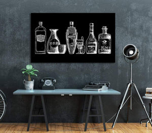 Pine Stretched  Framed 1 Panel - Bottles of alcohol