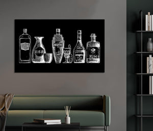 Pine Stretched  Framed 1 Panel - Bottles of alcohol