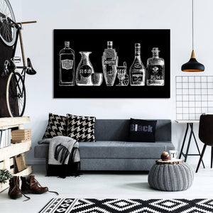Pine Stretched  Framed 1 Panel - Bottles of alcohol
