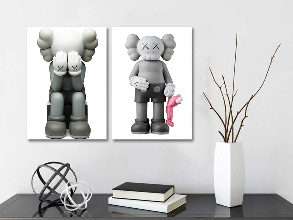 Pine Stretched  Framed 2 Panels - Kaws