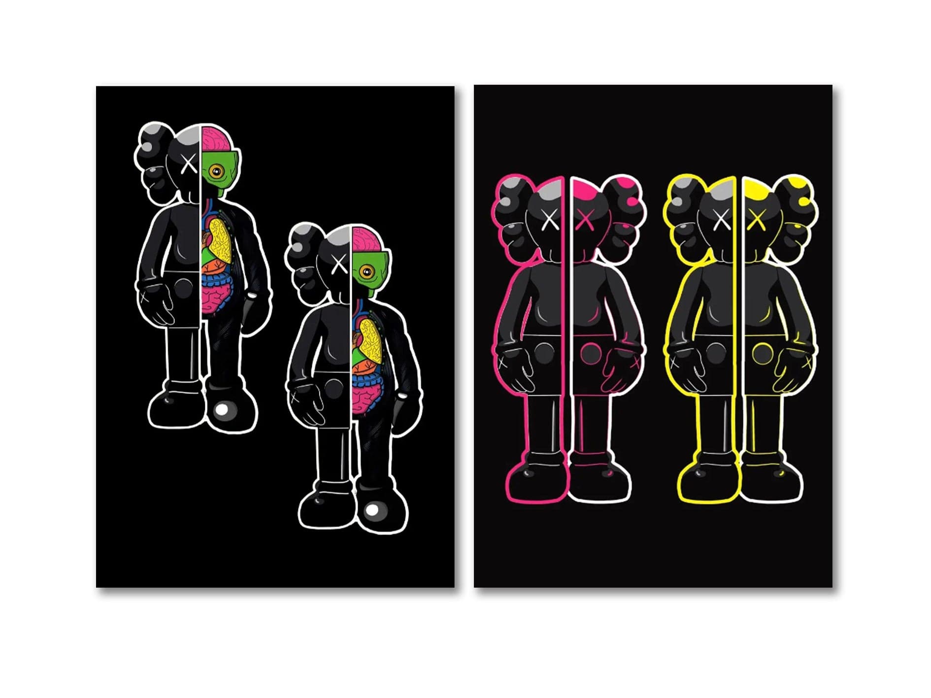 Pine Stretched  Framed 2 Panels - Kaws