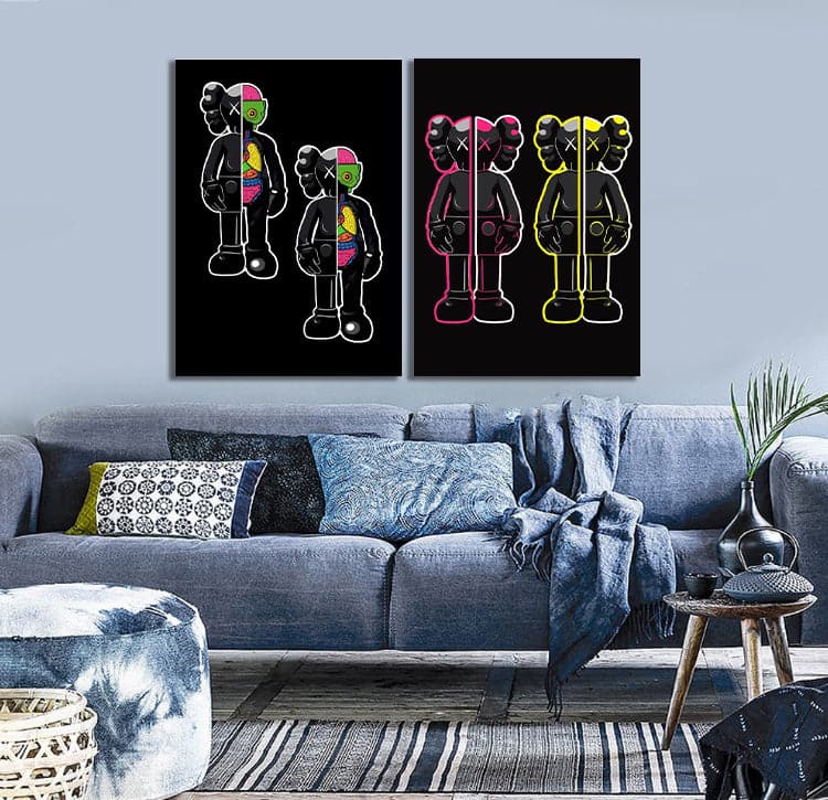 Pine Stretched  Framed 2 Panels - Kaws
