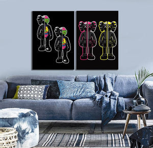 Pine Stretched  Framed 2 Panels - Kaws