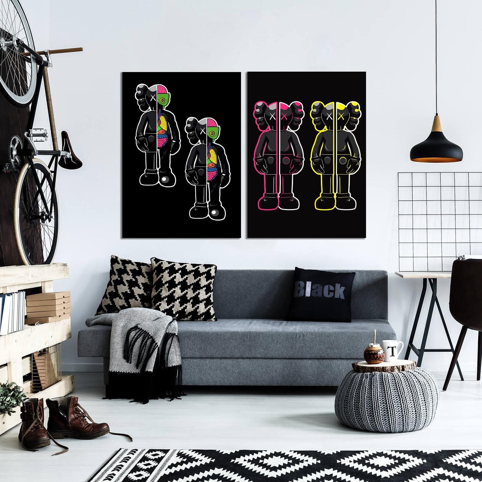 Pine Stretched  Framed 2 Panels - Kaws