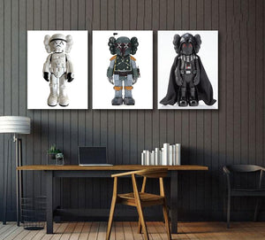 Pine Stretched  Framed 3 Panels - Kaws - Star Wars Edition