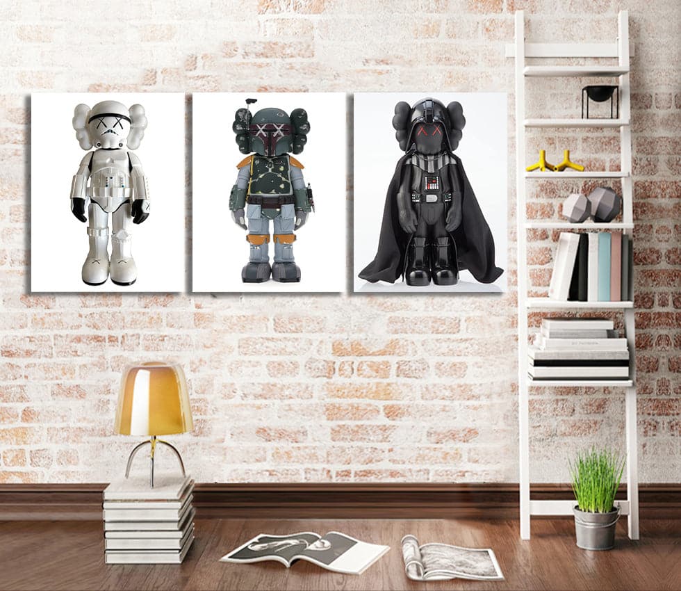 Pine Stretched  Framed 3 Panels - Kaws - Star Wars Edition