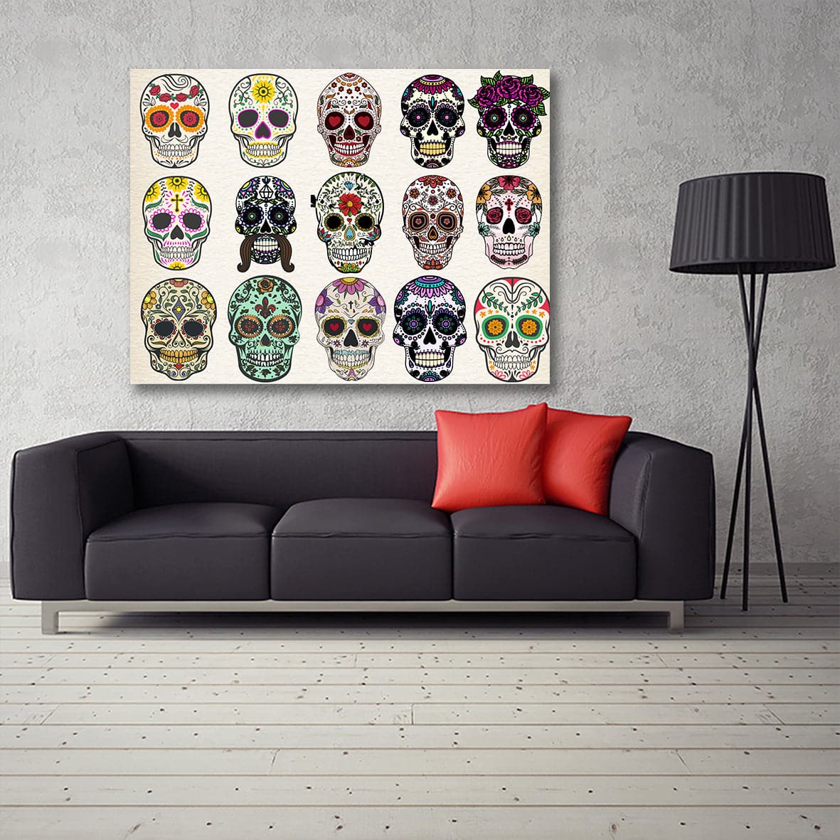 Pine Stretched  Framed 1 Panel - Sugar Skulls Set