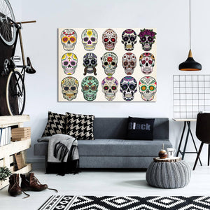 Pine Stretched  Framed 1 Panel - Sugar Skulls Set